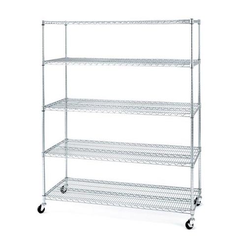 4 Layers Wire Shelving Rack With Wheels 48inchesx18inchesx72inches Chrome Plated