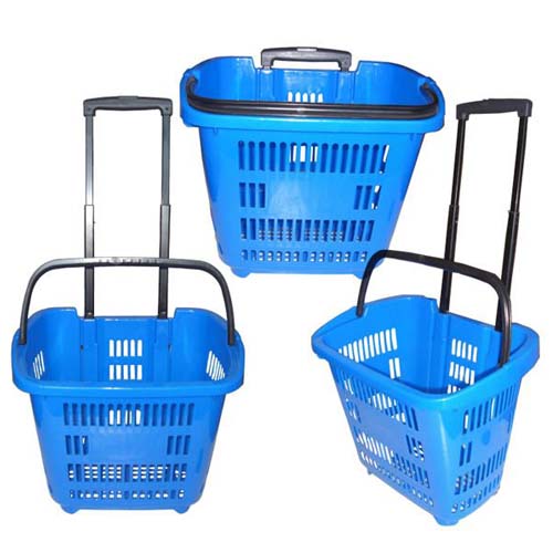 Plastic Shopping Basket With 2 Wheels 45L