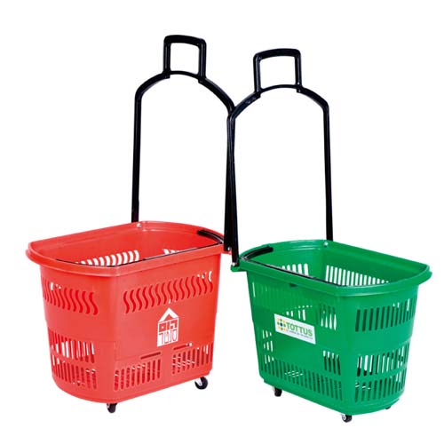 Plastic Shopping Basket With 4 Wheels 48Liters