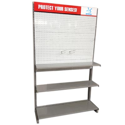Pegboard shelving with printing header